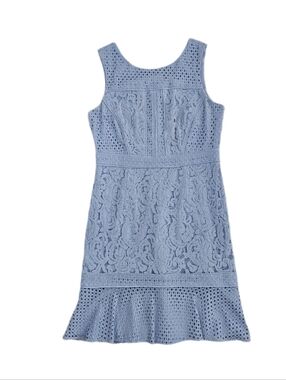 Antonio Melani Lace Dress Powder Blue Knee Length Sleeveless Womens 10 Modest